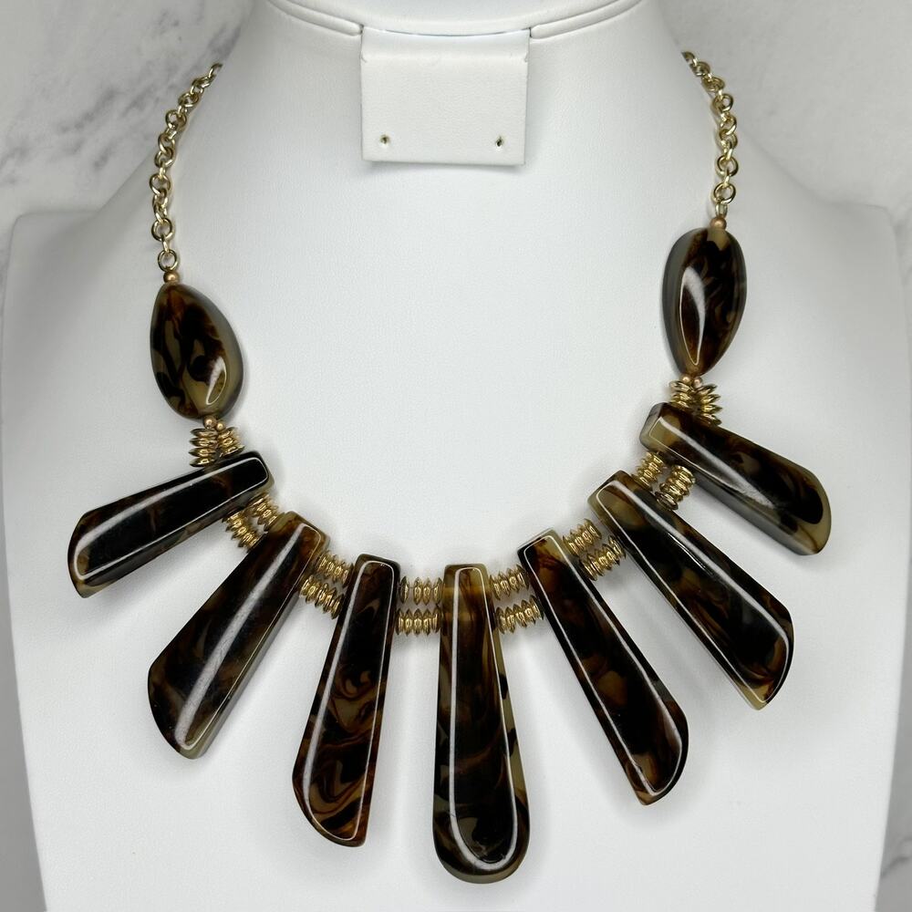 Chico's Chunky Tortoiseshell Bib Statement Necklace Gold Tone ✨